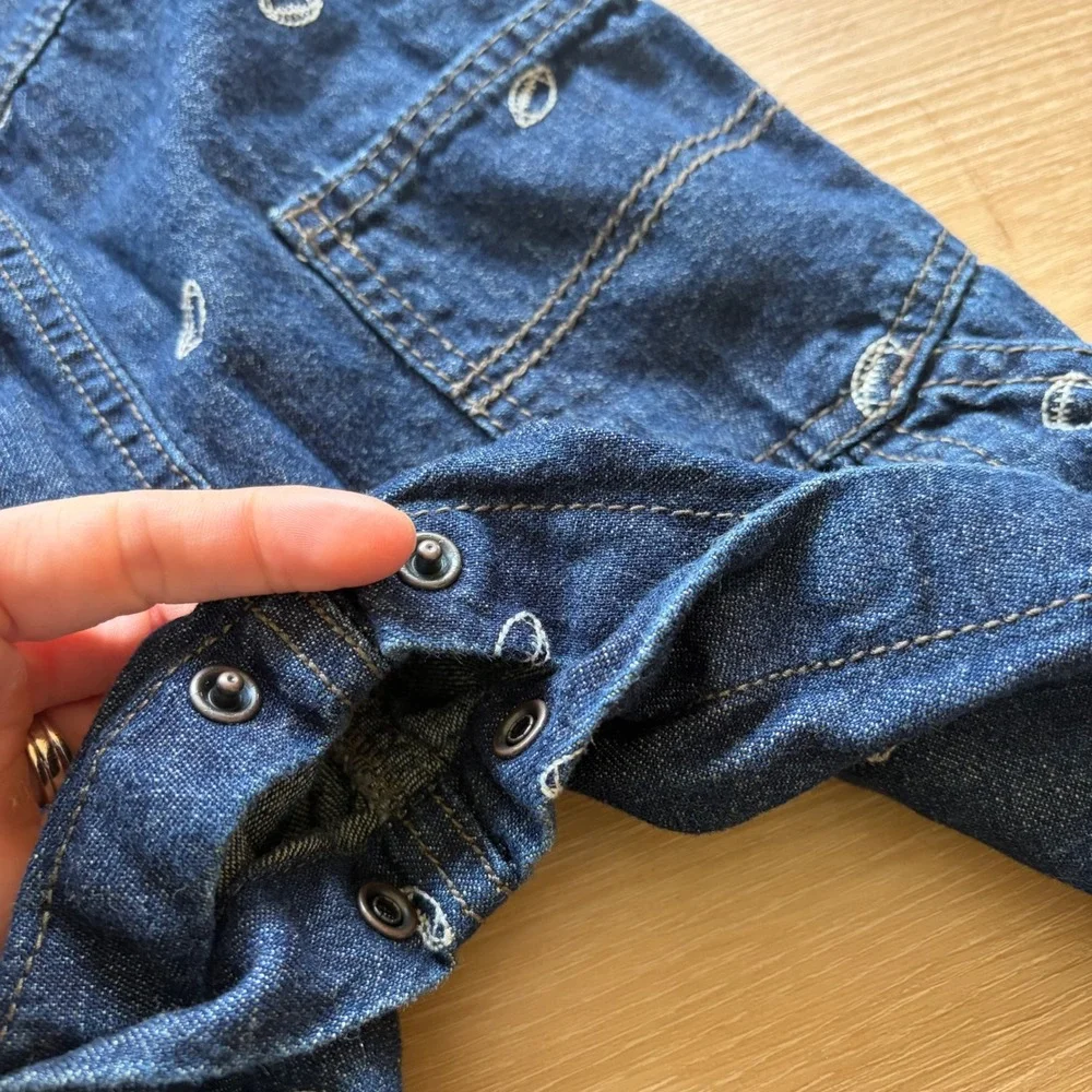 OshKosh Bgosh‎ size 12 months Denim Football Embroidered Vestbak Overalls Boys